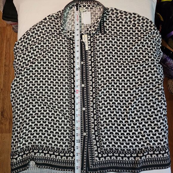 NWT Max Studio London Black White & Gold Flowy Button Up Shirt Top Blouse sz XL - Picture 7 of 10